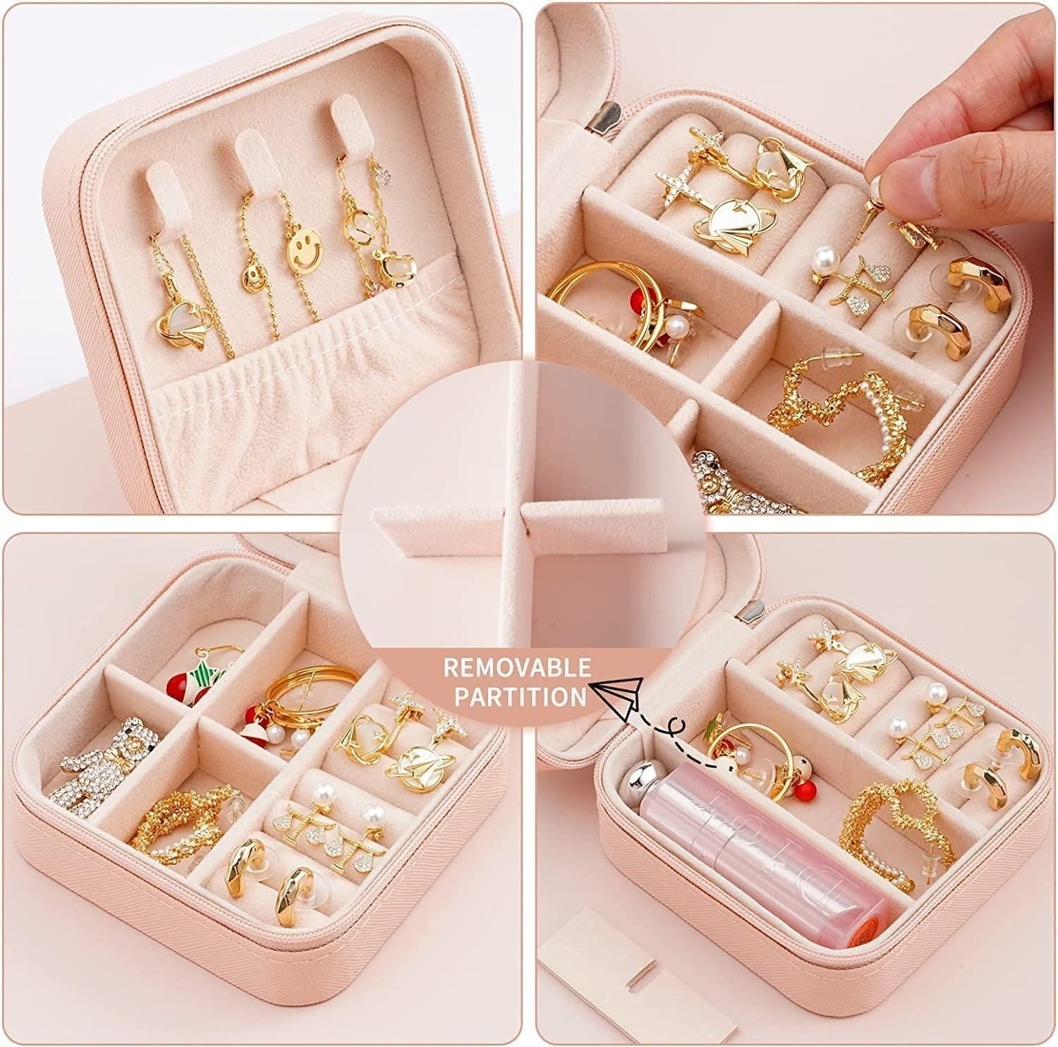 Portable PU Leather Jewelry Box with Zipper Organizer