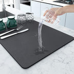 Grey Dish Drying Mat Absorbent Kitchen Quick Dry Pad 60cm x 40cm