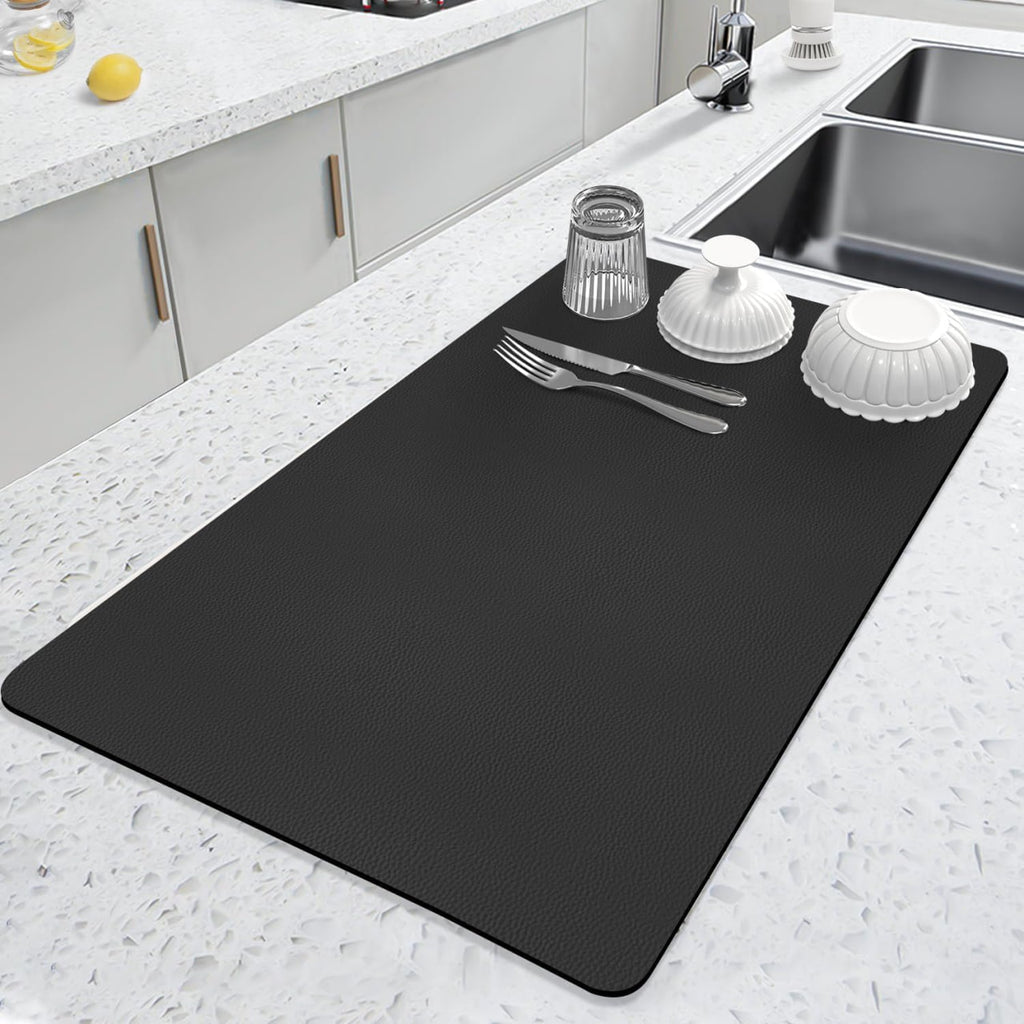 Grey Dish Drying Mat Absorbent Kitchen Quick Dry Pad 60cm x 40cm