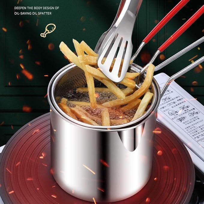 Mini Deep Fryer Pot 1200ml Steel Basket Handle