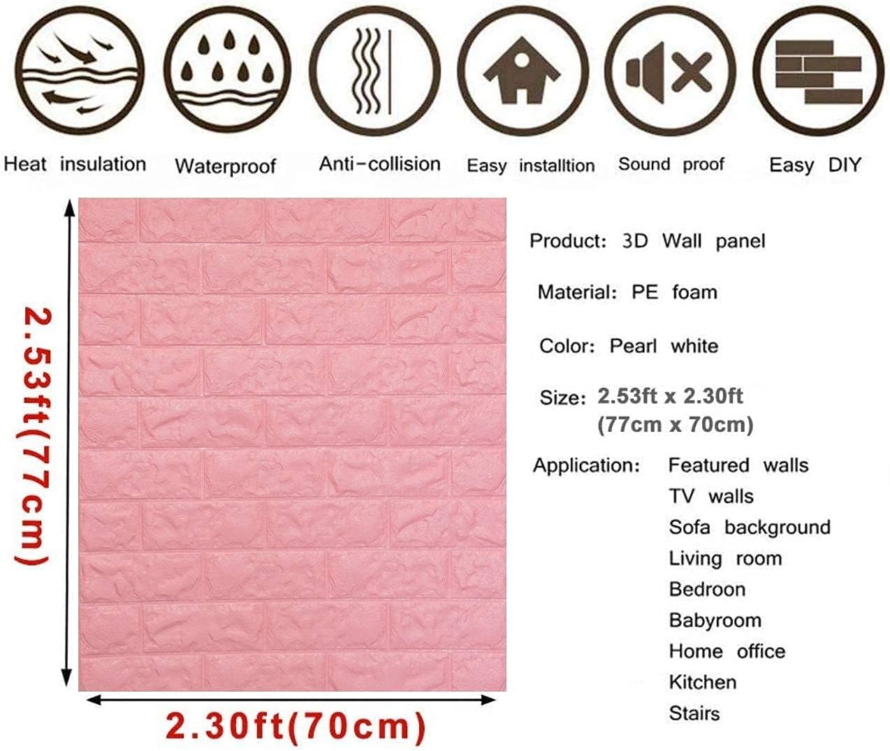 3D Foam Brick Wall Stickers | Pink Peel & Stick Wallpaper