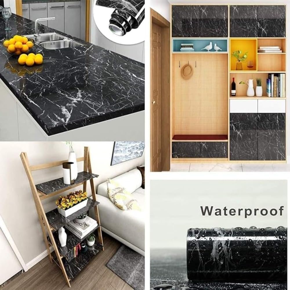 Peel & Stick Marble Wallpaper | Waterproof Black Vinyl Decor