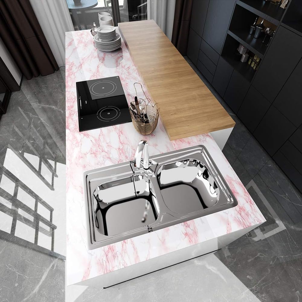 Peel & Stick Marble Wallpaper | Waterproof Pink Vinyl Decor