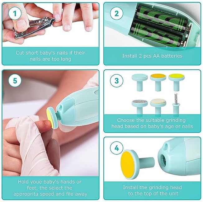 Baby Electric Nail Trimmer | Safe Manicure Kit with 6 Heads
