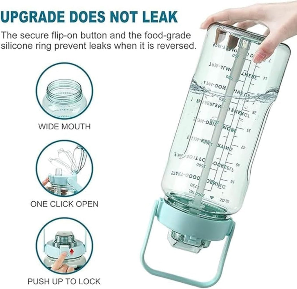 2L Transparent Water Bottle with Straw & Handle | Leakproof