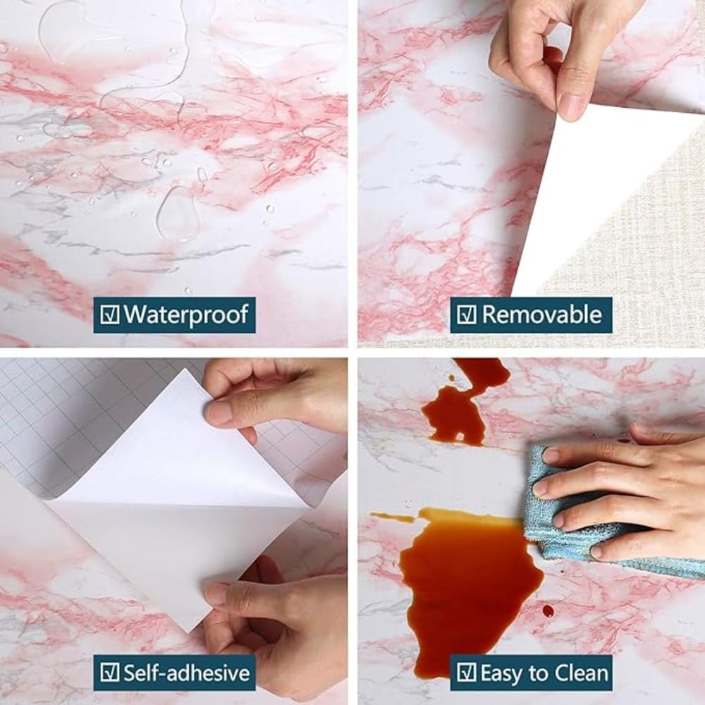 Peel & Stick Marble Wallpaper | Waterproof Pink Vinyl Decor