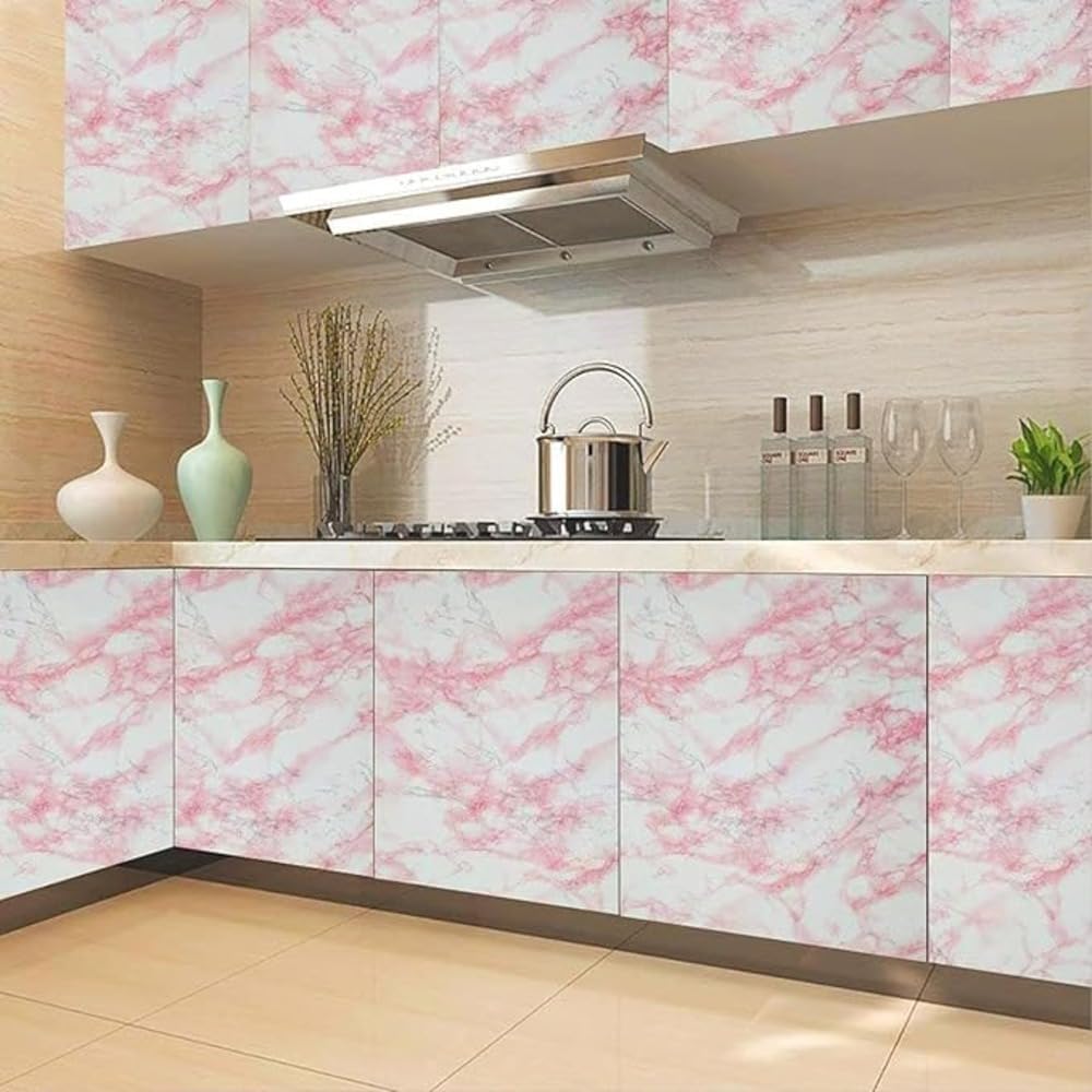 Peel & Stick Marble Wallpaper | Waterproof Pink Vinyl Decor