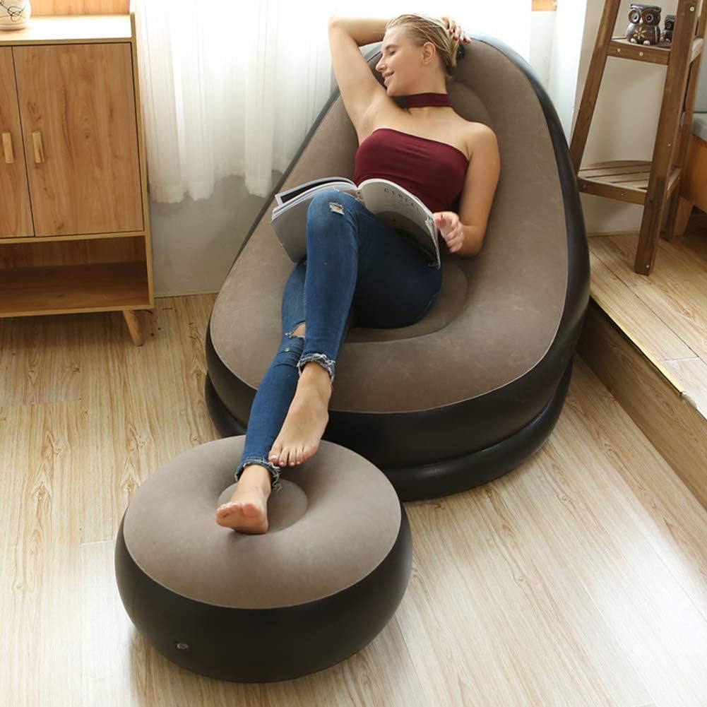 Inflatable Lounge Chair | Portable Folding Lazy Sofa with Footstool