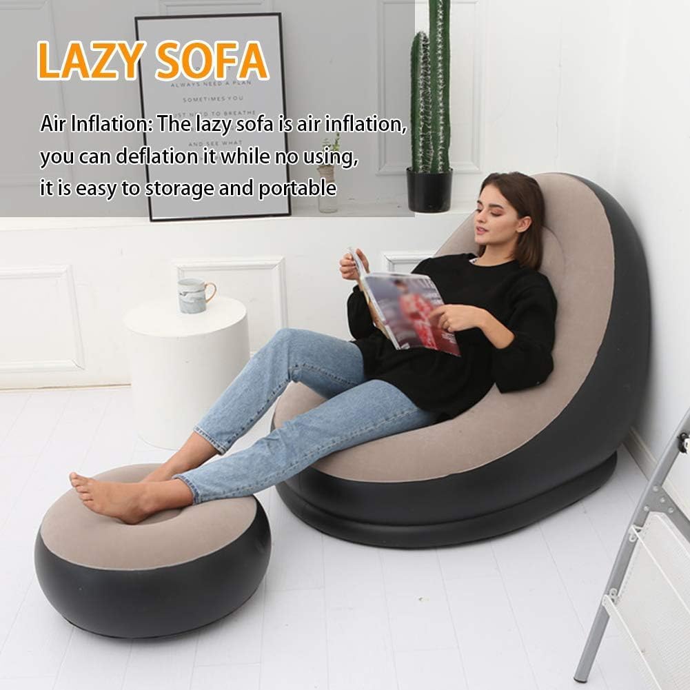 Inflatable Lounge Chair | Portable Folding Lazy Sofa with Footstool