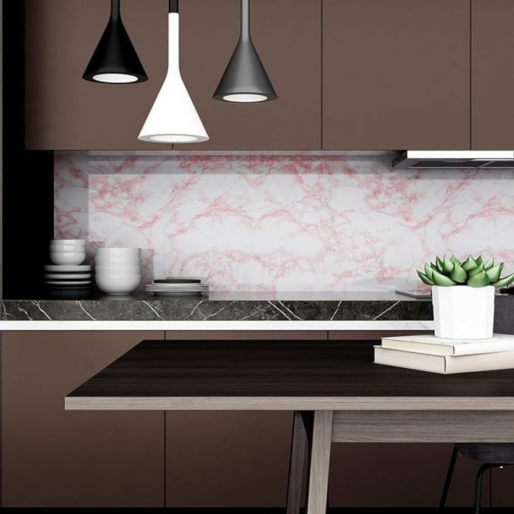 Peel & Stick Marble Wallpaper | Waterproof Pink Vinyl Decor