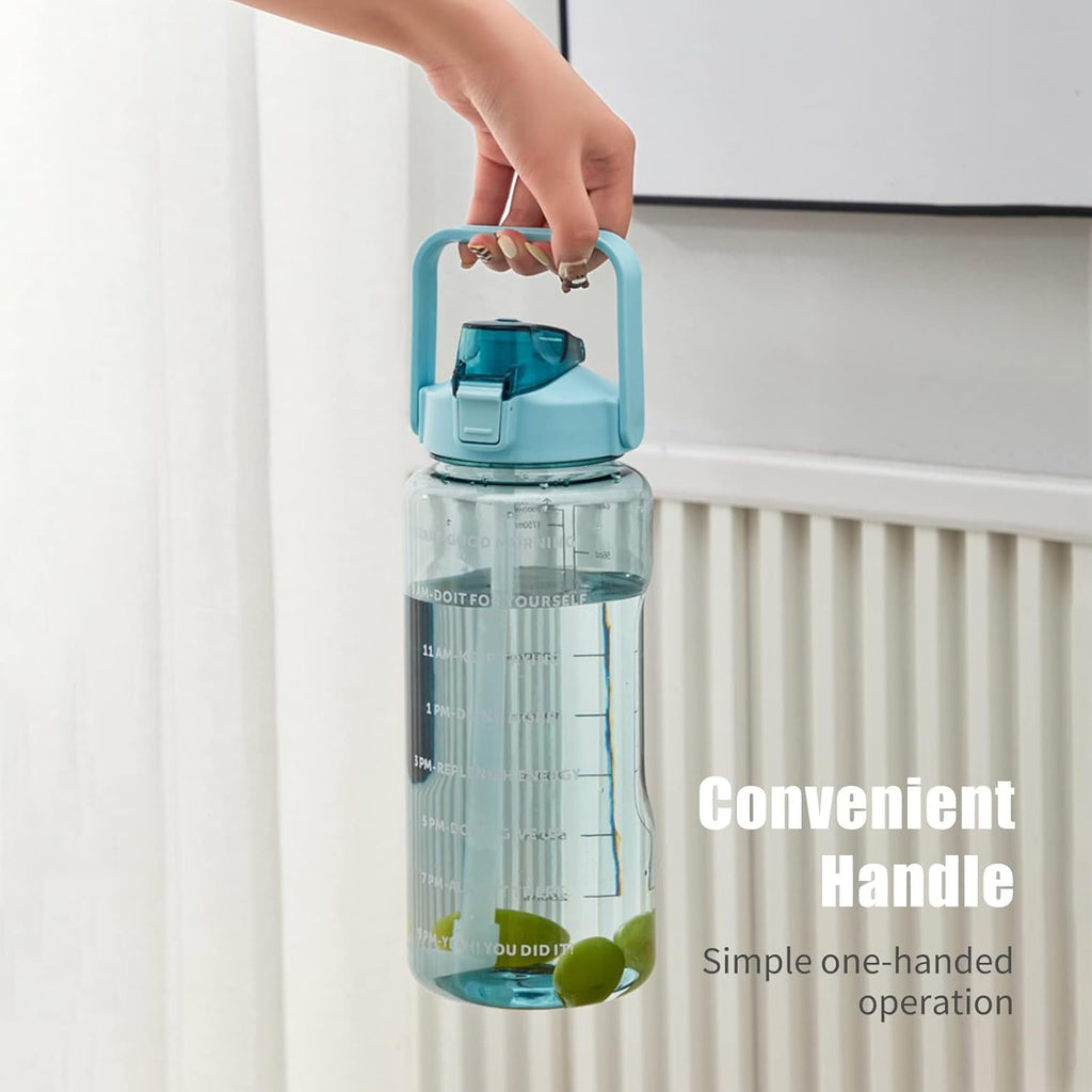 2L Transparent Water Bottle with Straw & Handle | Leakproof