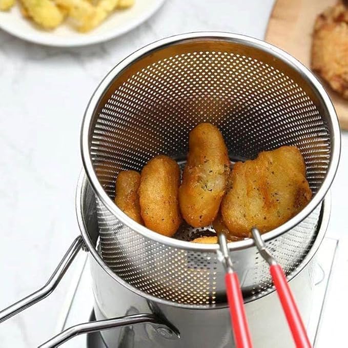 Mini Deep Fryer Pot 1200ml Steel Basket Handle