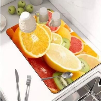 Grey Dish Drying Mat Absorbent Kitchen Quick Dry Pad 40cm x 30cm