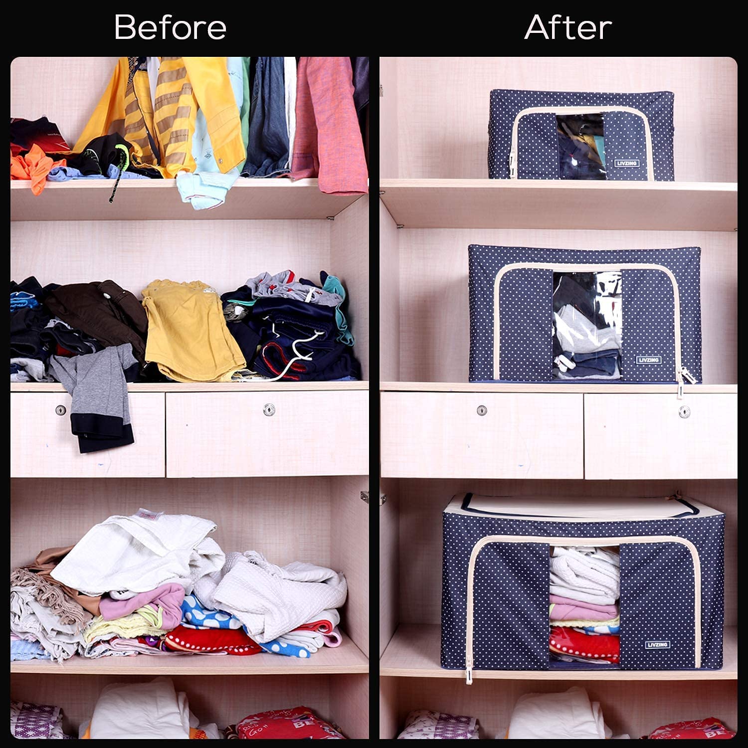 1 pcs 66L Foldable Stackable Cloth Wardrobe Storage Box