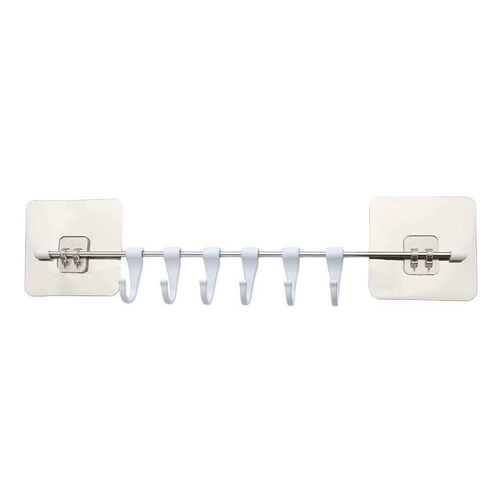 6-Hook Stainless Steel Hanger | Multi-Purpose with Magic Sticker