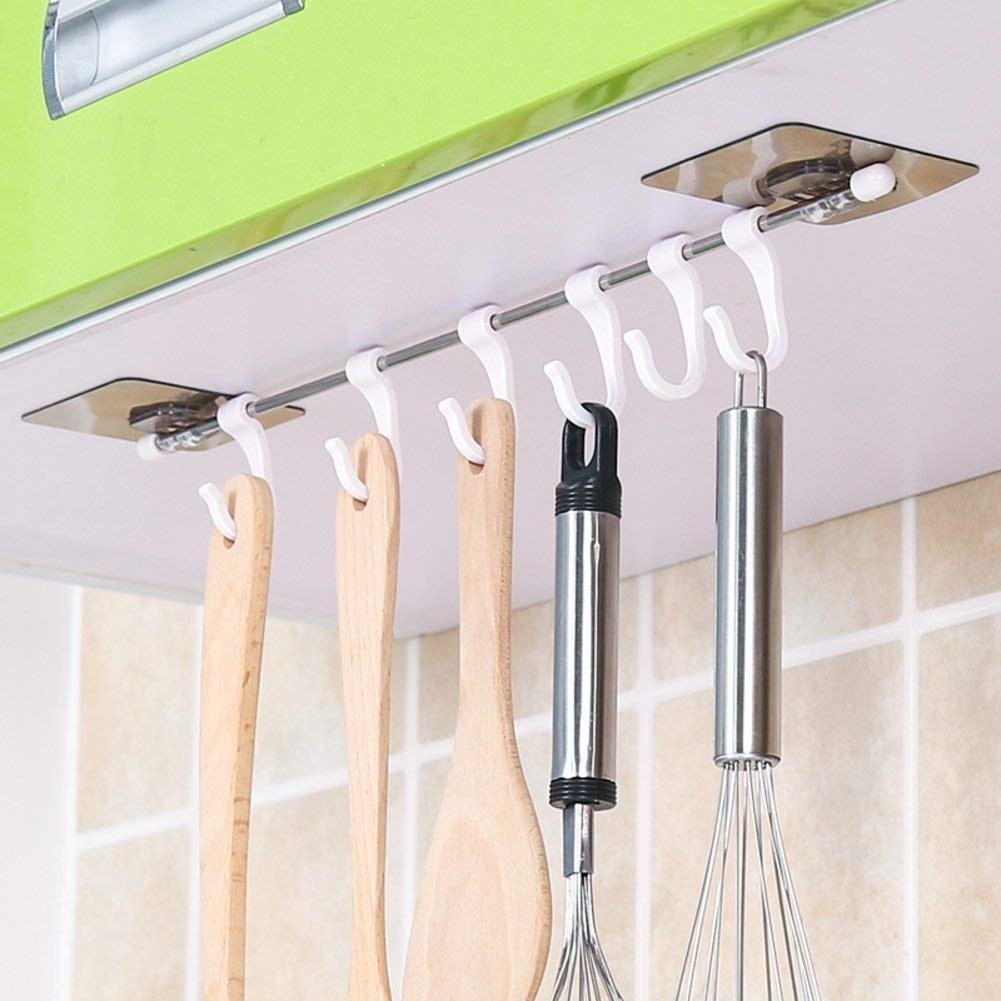 6-Hook Stainless Steel Hanger | Multi-Purpose with Magic Sticker