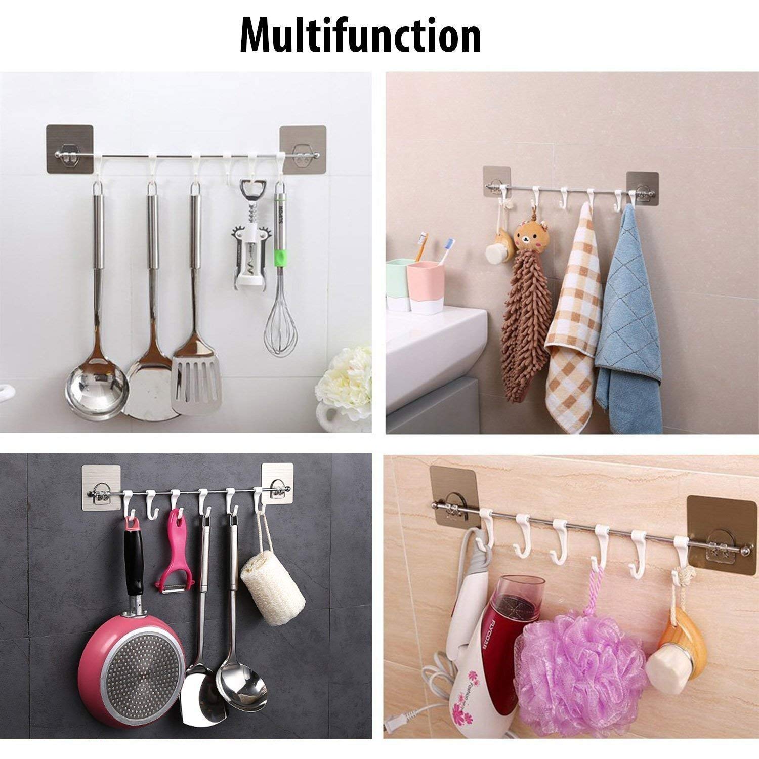 6-Hook Stainless Steel Hanger | Multi-Purpose with Magic Sticker