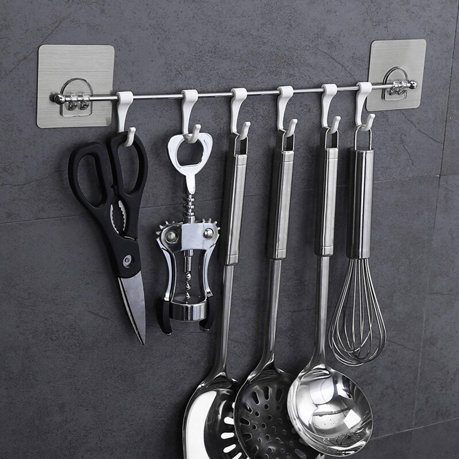 6-Hook Stainless Steel Hanger | Multi-Purpose with Magic Sticker