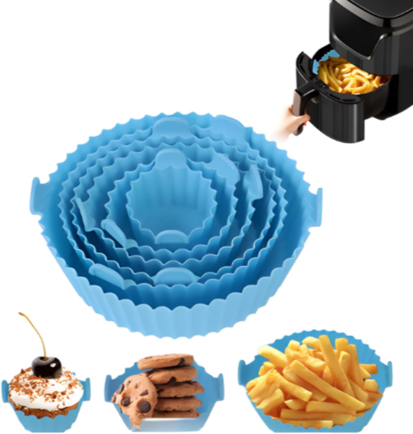 6 Pcs Reusable Silicone Air Fryer Liners Non Stick