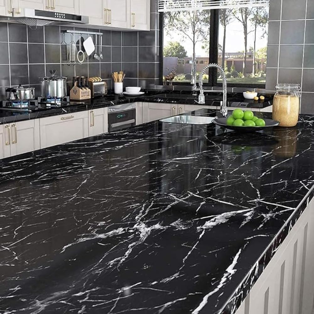Peel & Stick Marble Wallpaper | Waterproof Black Vinyl Decor