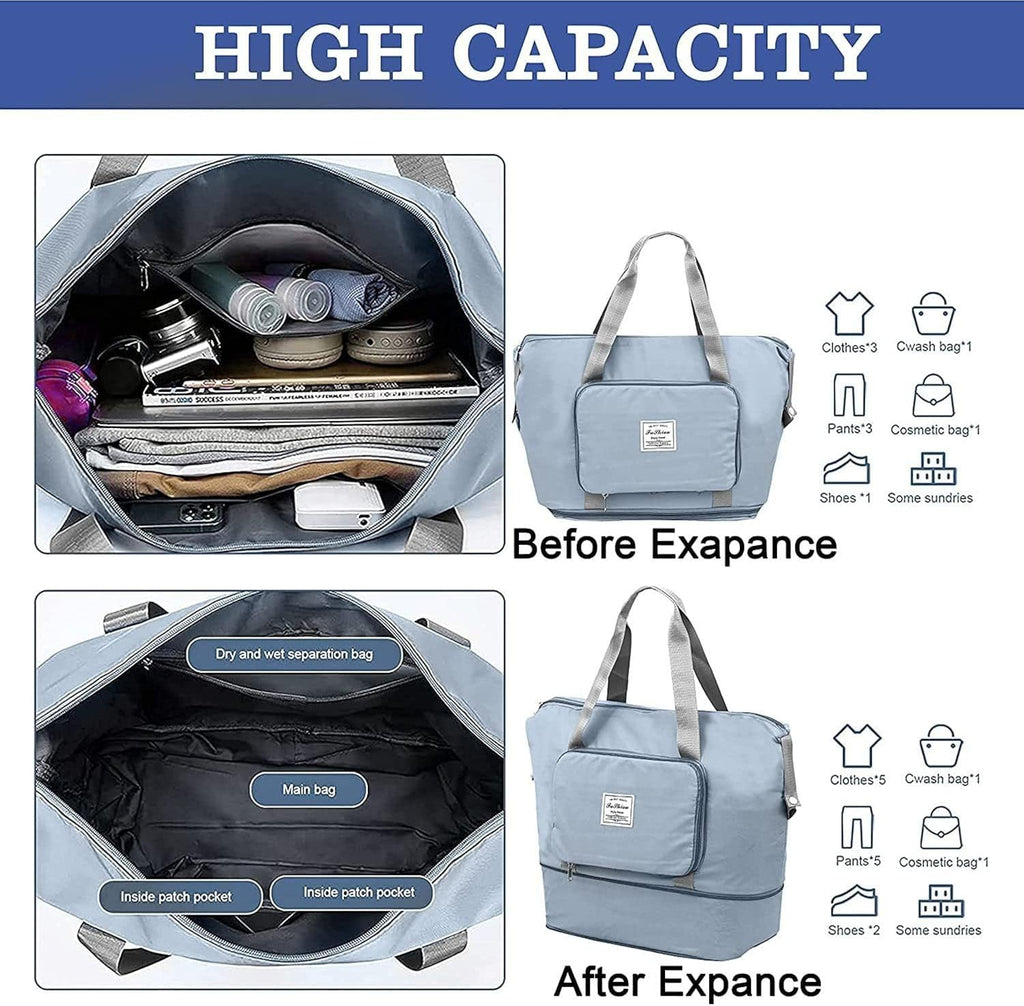 Blue Foldable Travel Duffel Bag | Lightweight Waterproof Tote