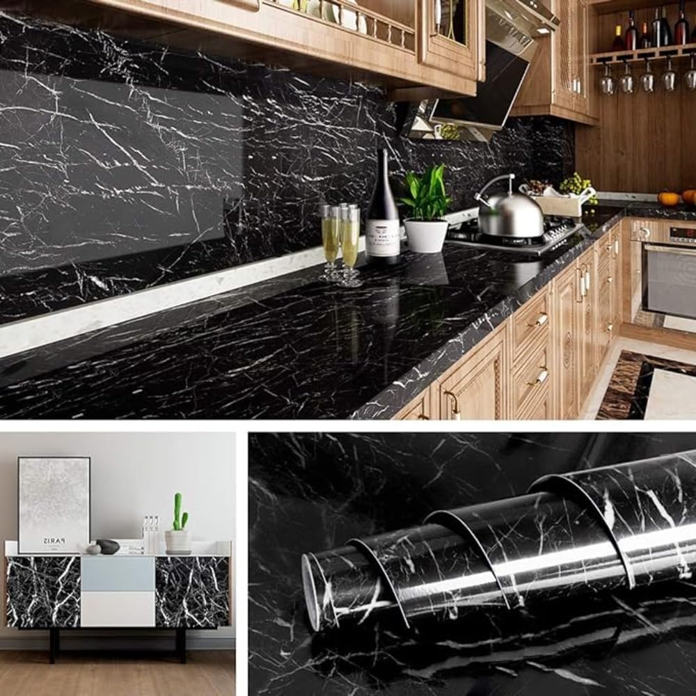Peel & Stick Marble Wallpaper | Waterproof Black Vinyl Decor