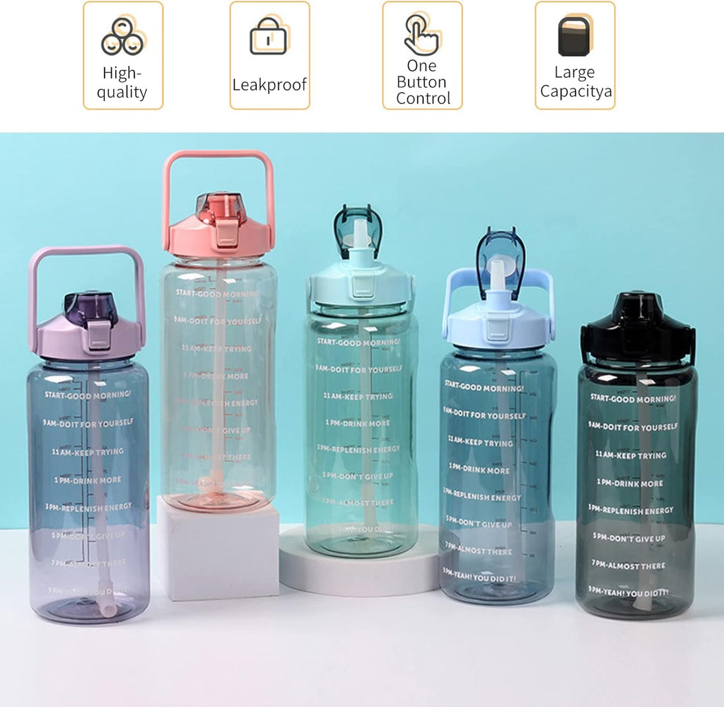 2L Transparent Water Bottle with Straw & Handle | Leakproof