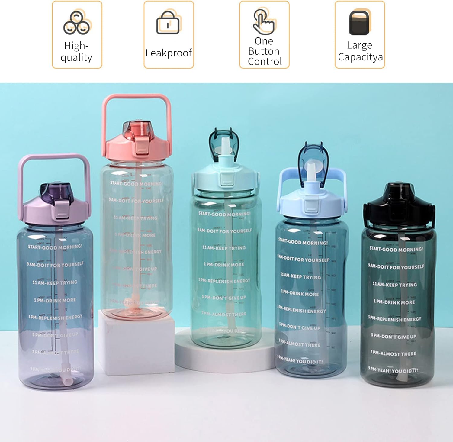 2L Transparent Water Bottle with Straw & Handle | Leakproof