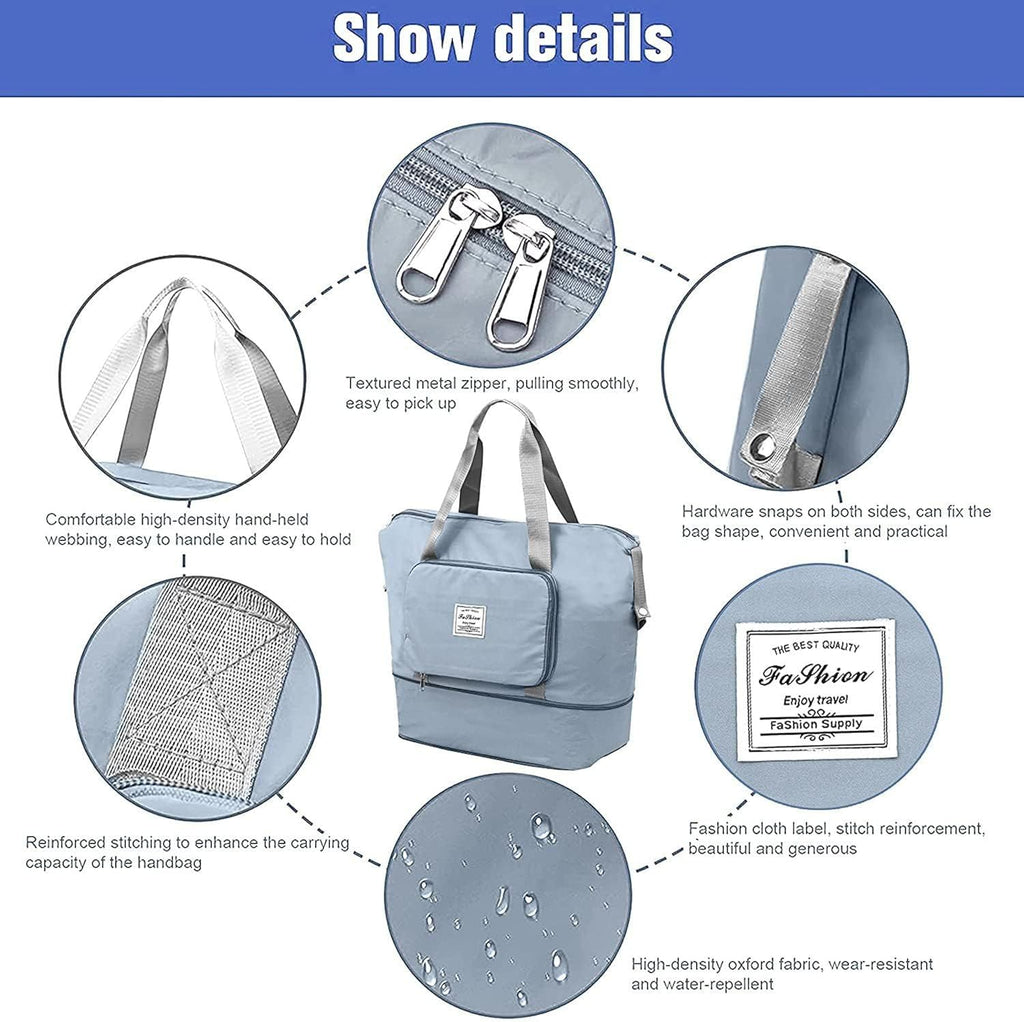 Blue Foldable Travel Duffel Bag | Lightweight Waterproof Tote