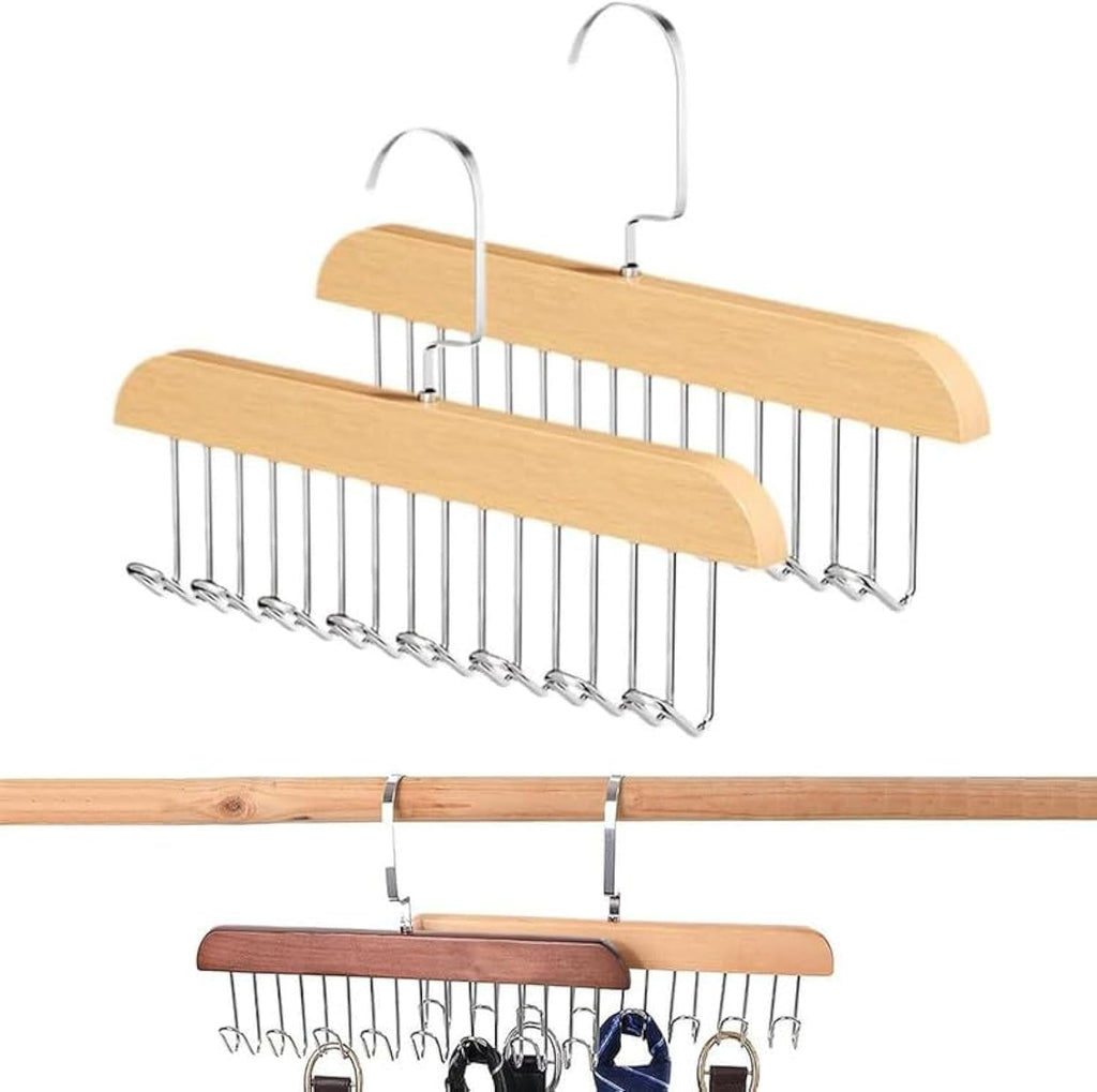 Tie Hanger 8 Hooks Wooden Belt Scarf Organizer