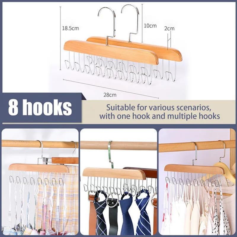 Tie Hanger 8 Hooks Wooden Belt Scarf Organizer