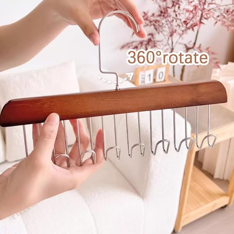 Tie Hanger 8 Hooks Wooden Belt Scarf Organizer