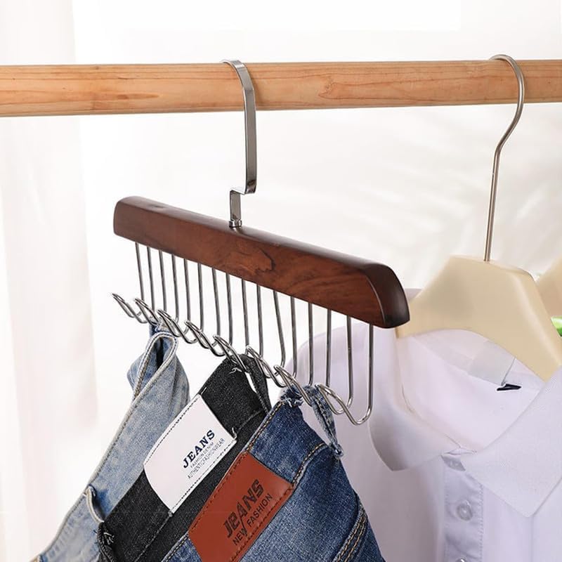 Tie Hanger 8 Hooks Wooden Belt Scarf Organizer