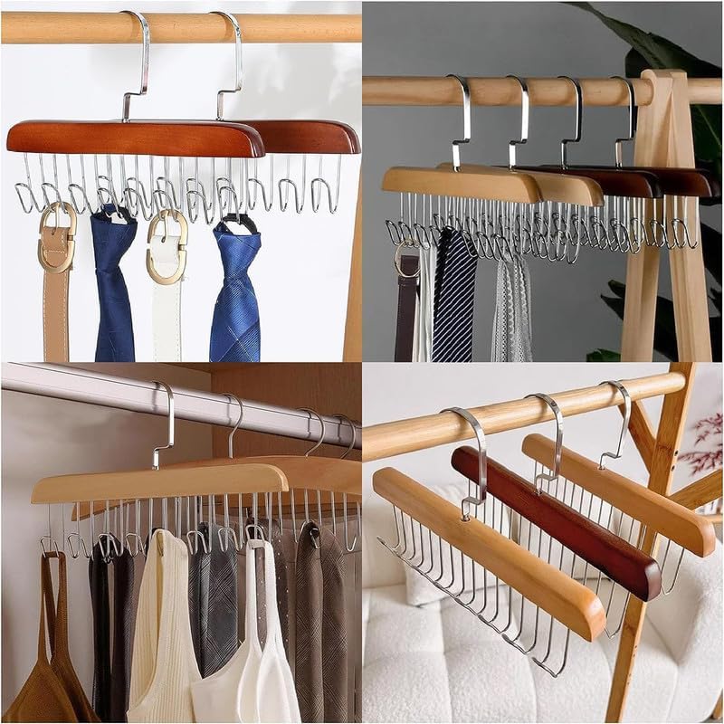 Tie Hanger 8 Hooks Wooden Belt Scarf Organizer
