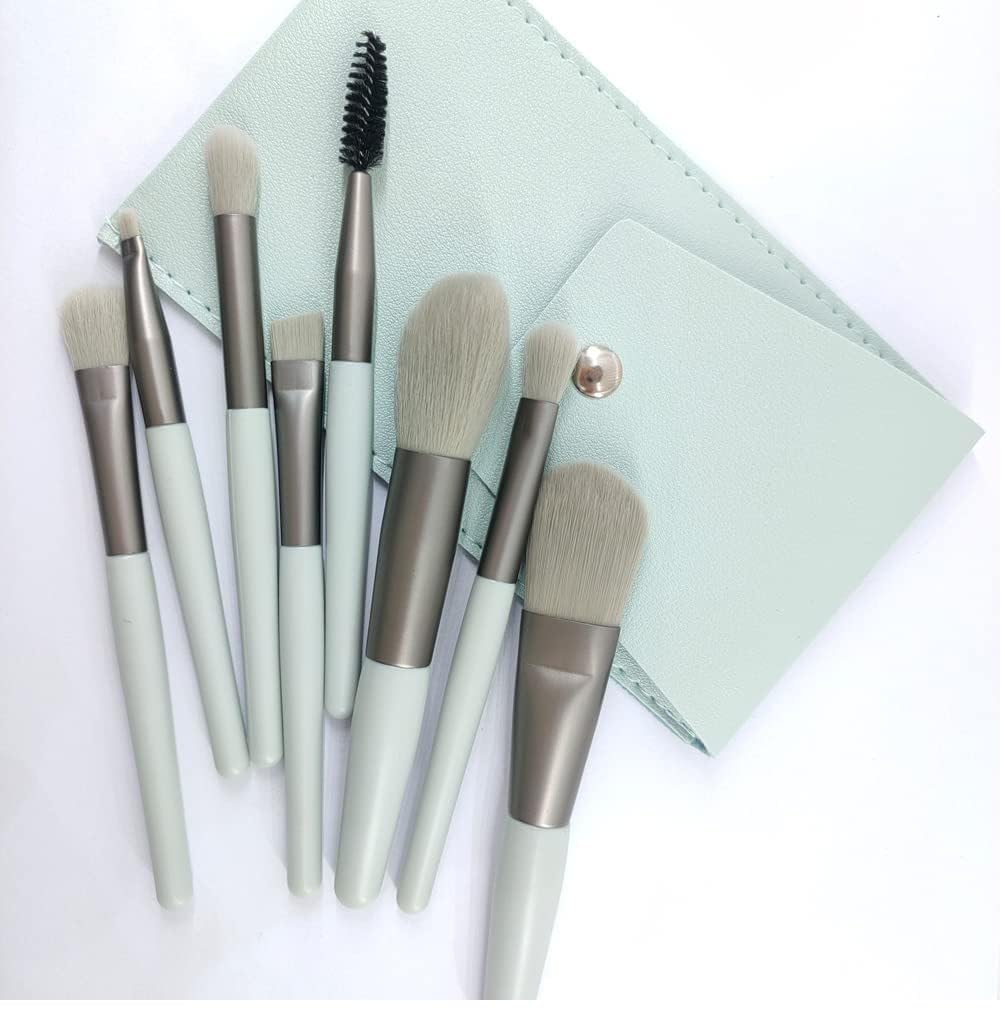 8Pcs Mini Makeup Brush Set Travel Kit with PU Bag
