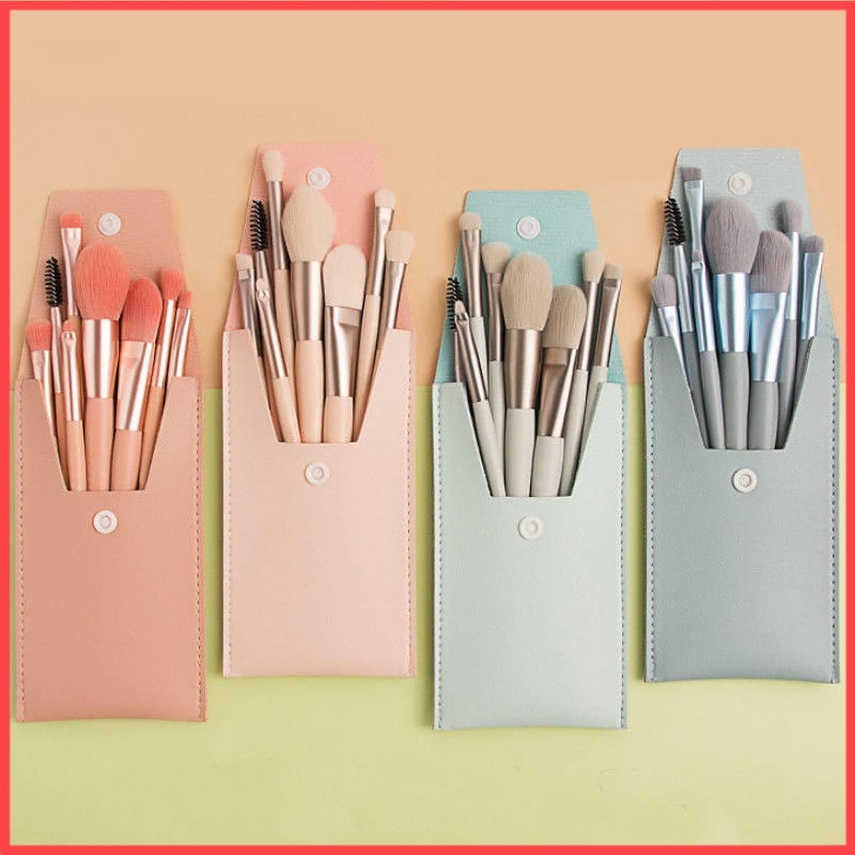8Pcs Mini Makeup Brush Set Travel Kit with PU Bag