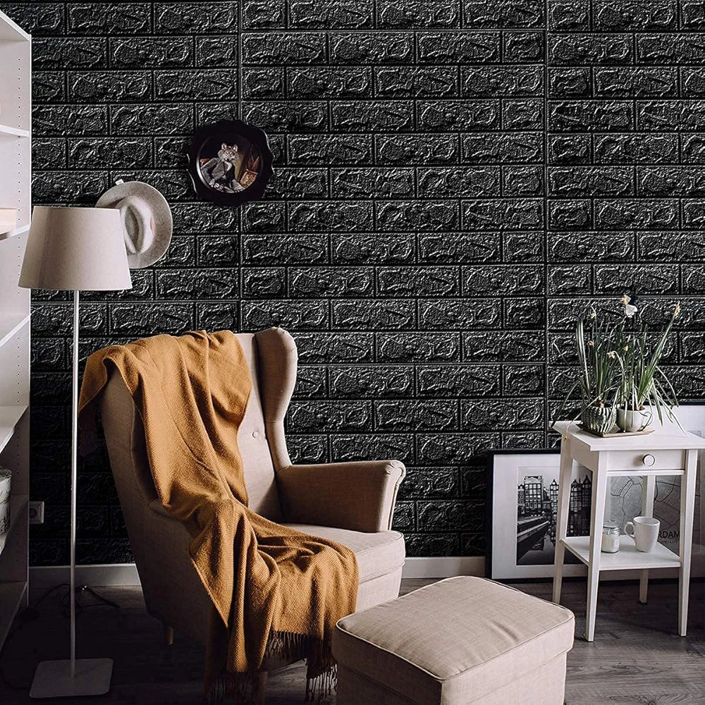 3D Foam Brick Wall Stickers | Black Peel & Stick Wallpaper