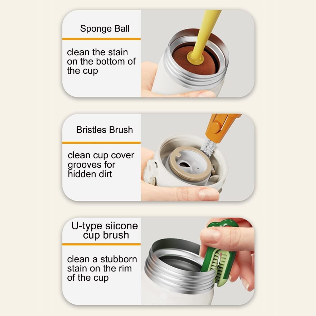 3-in-1 Multi Bottle Cleaning Brush for Cups, Tumblers & Bottles