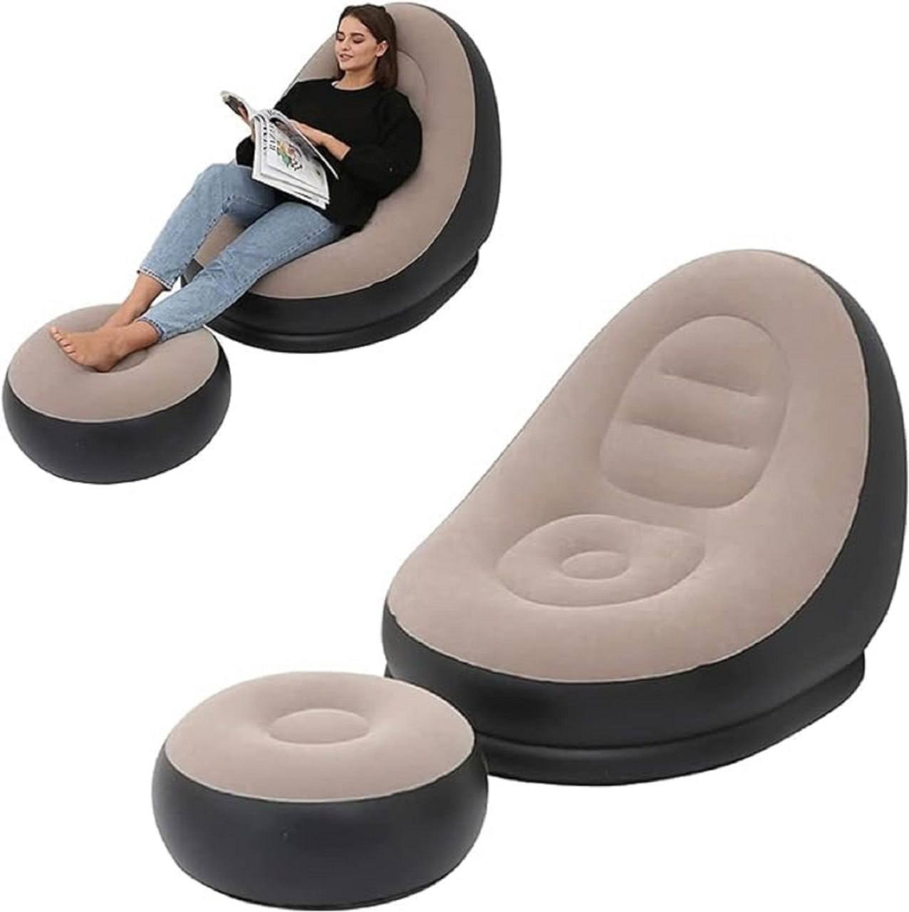 Inflatable Lounge Chair | Portable Folding Lazy Sofa with Footstool