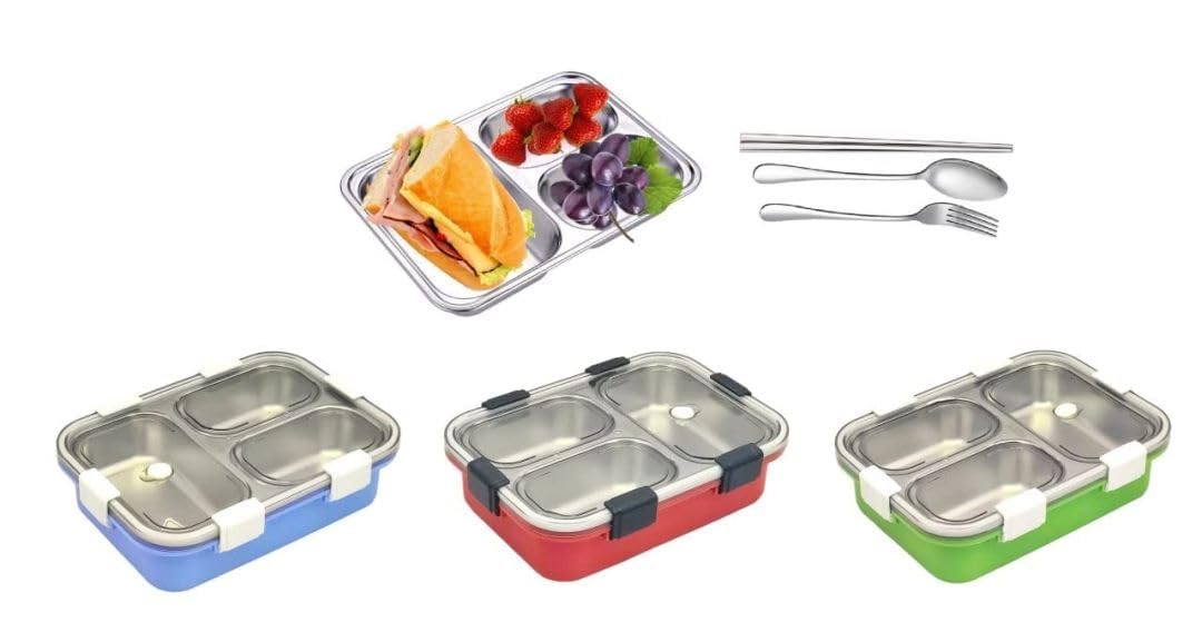 3-Compartment Transparent Stainless Steel Lunch Box for Meals
