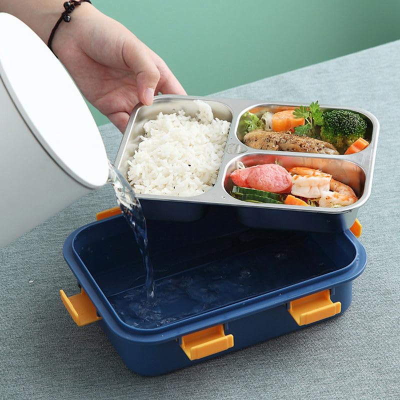3-Compartment Transparent Stainless Steel Lunch Box for Meals
