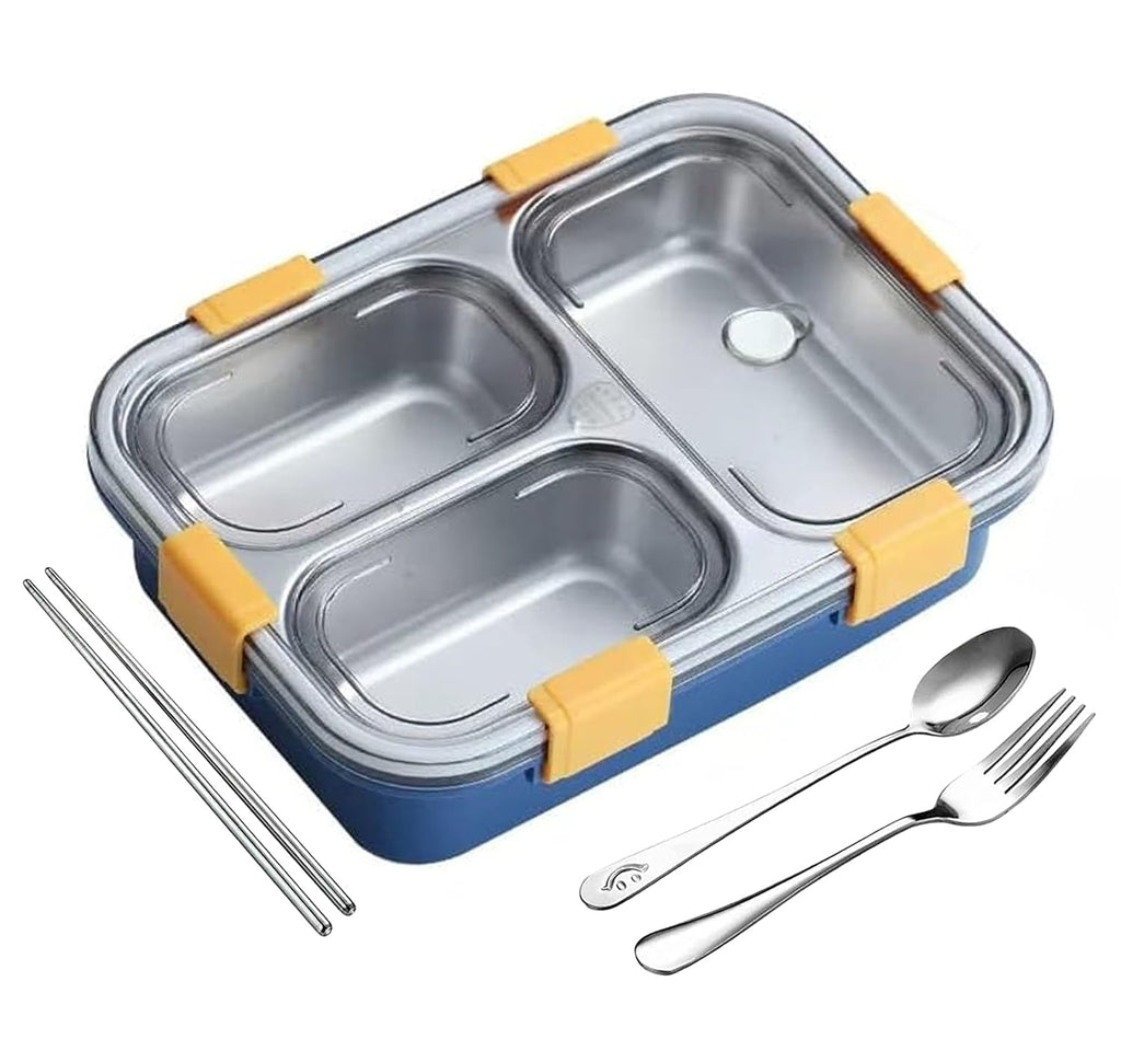 3-Compartment Transparent Stainless Steel Lunch Box for Meals