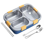 3-Compartment Transparent Stainless Steel Lunch Box for Meals