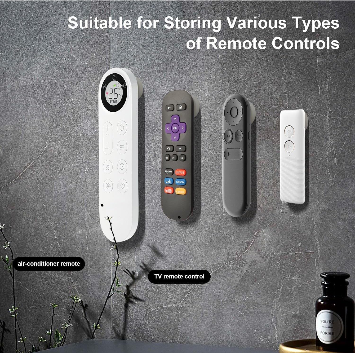 Magnetic Wall Mount Remote Holder 4-Pack No Drill