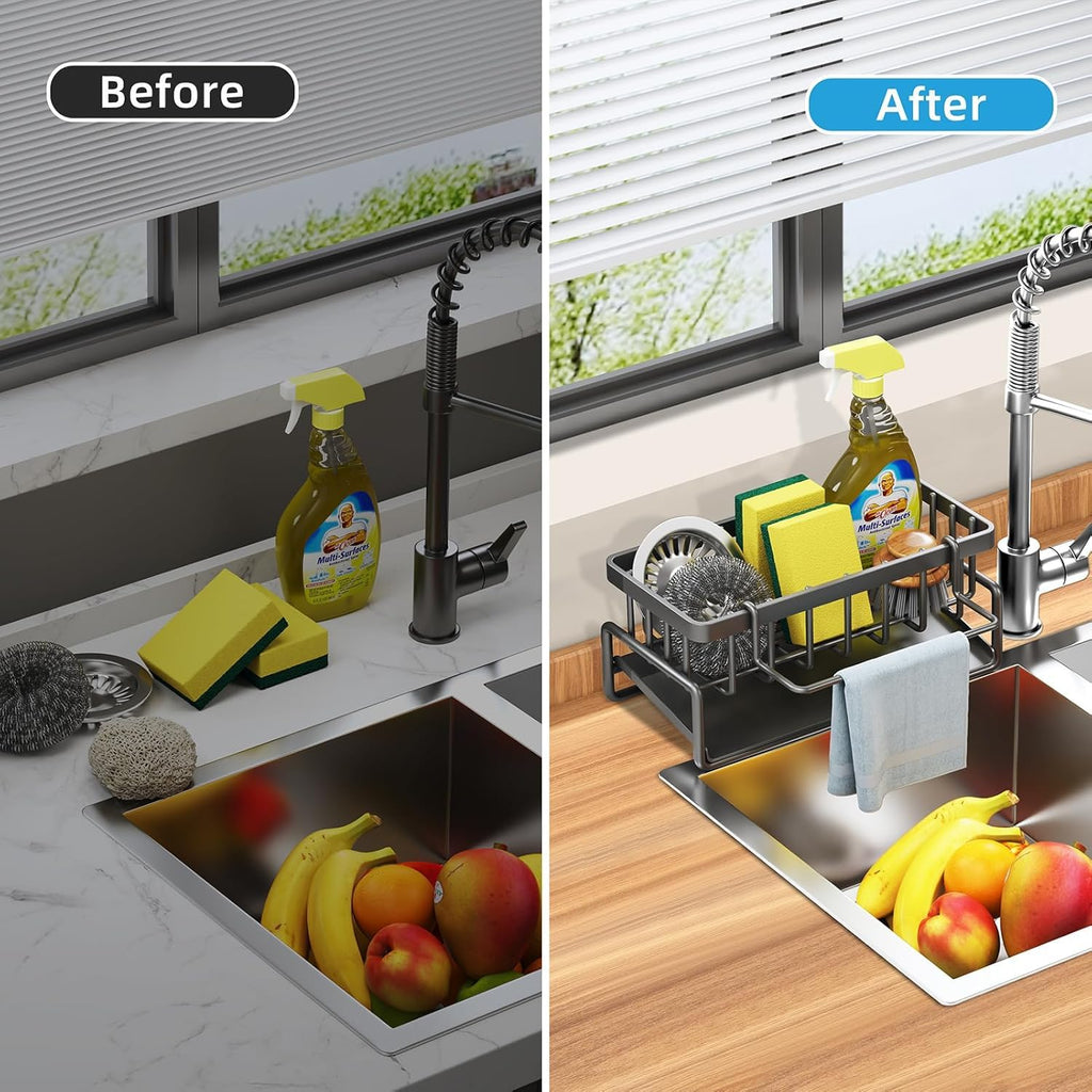 Metal Kitchen Sink Organizer with Soap Tray & Towel Bar