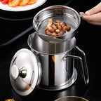 Stainless Steel Oil Strainer Pot 1300ML with Lid