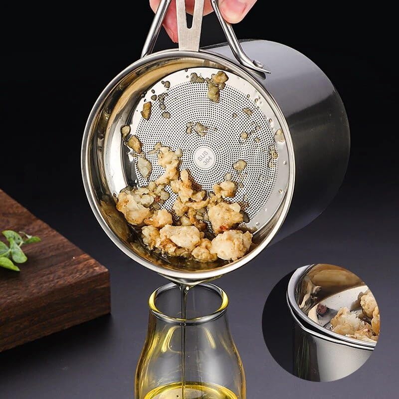 Stainless Steel Oil Strainer Pot 1300ML with Lid