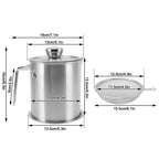 Stainless Steel Oil Strainer Pot 1300ML with Lid