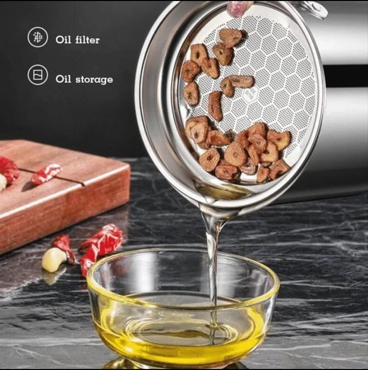 Stainless Steel Oil Strainer Pot 1300ML with Lid