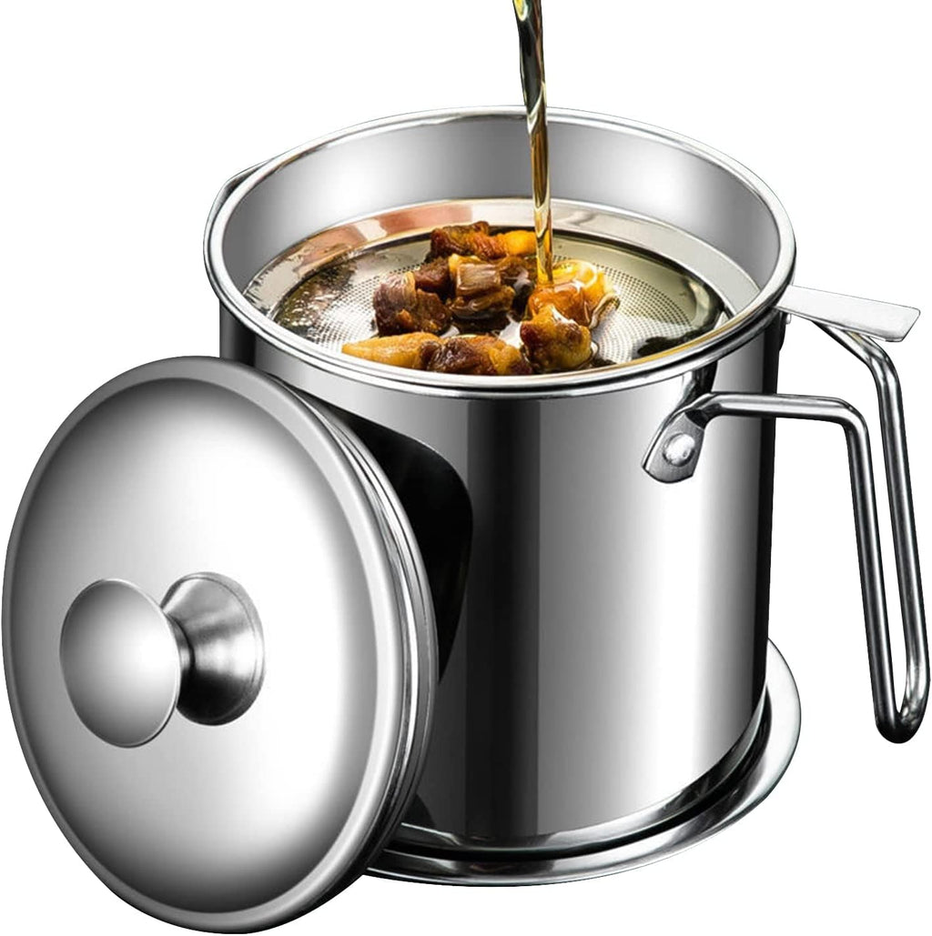 Stainless Steel Oil Strainer Pot 1300ML with Lid
